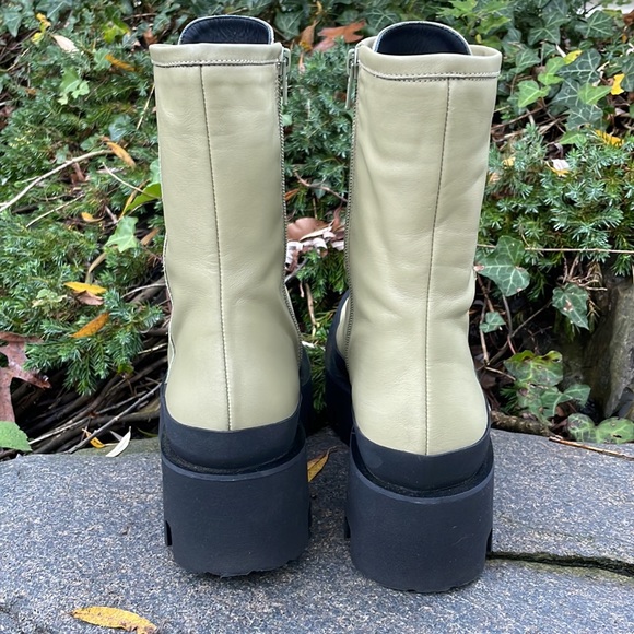 WOMENS PALOMA BARCELO ARMY  GREEN LEATHER COMBAT BOOTS - 9 - NEW ! - Picture 4 of 9